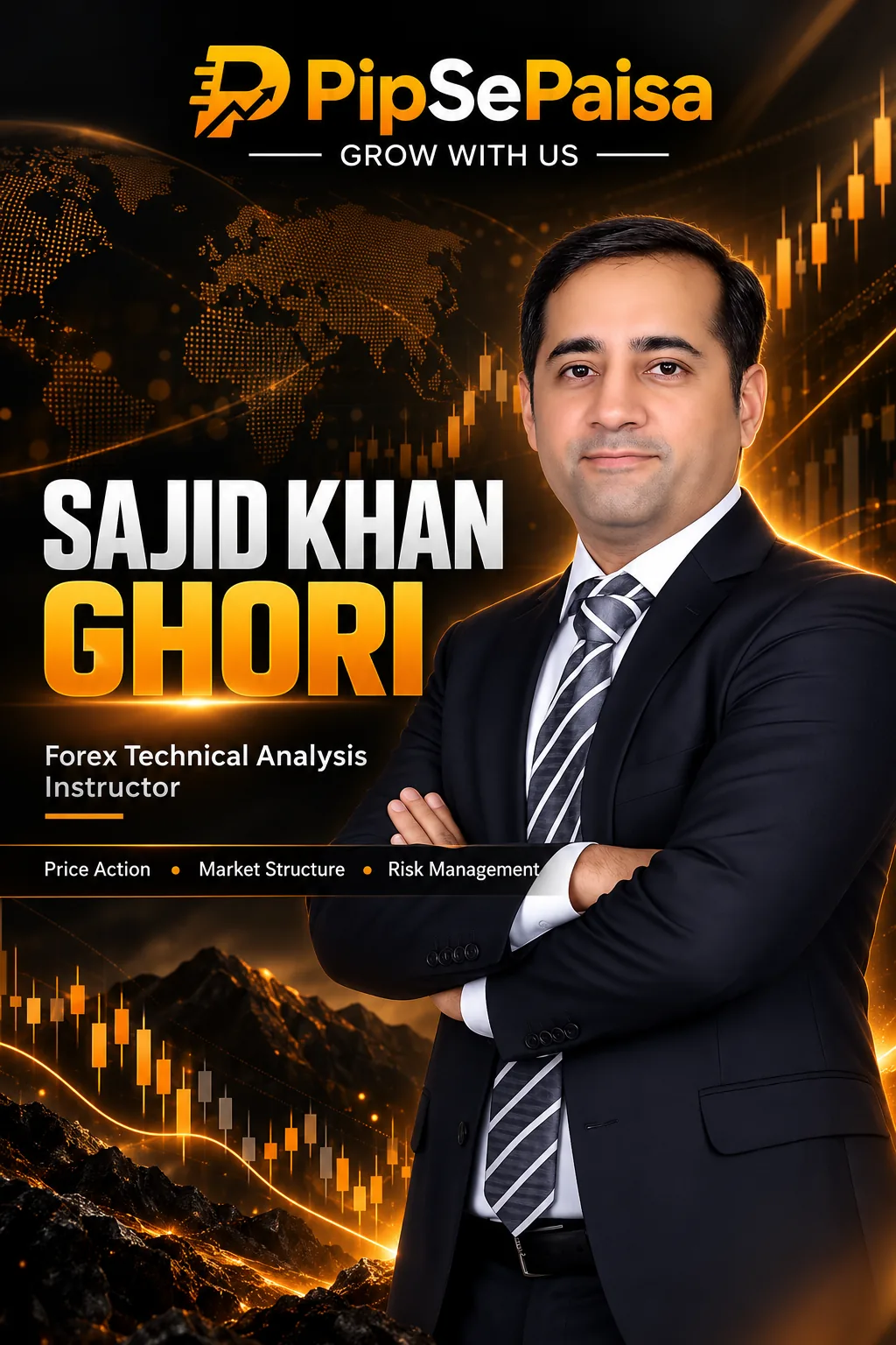Sajid Khan Ghori, Forex technical analysis instructor — official PipSePaisa mentor banner